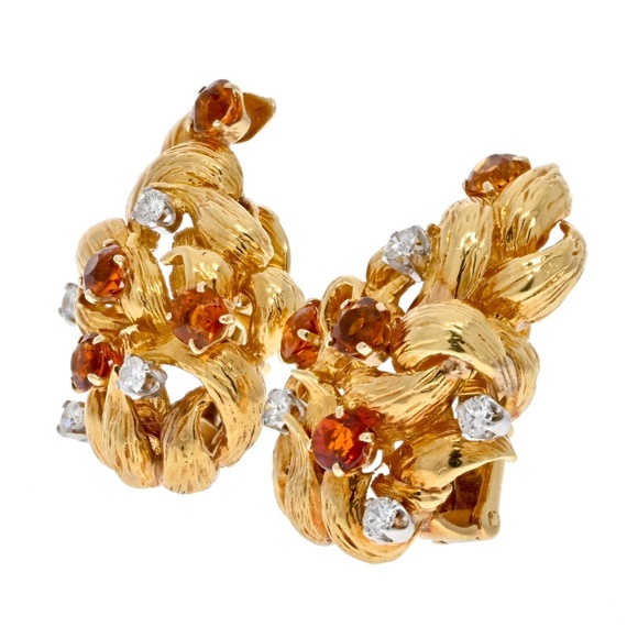 David Webb 18K Yellow Gold Diamond And Citrine Clip On Earrings - Picture 2 of 4
